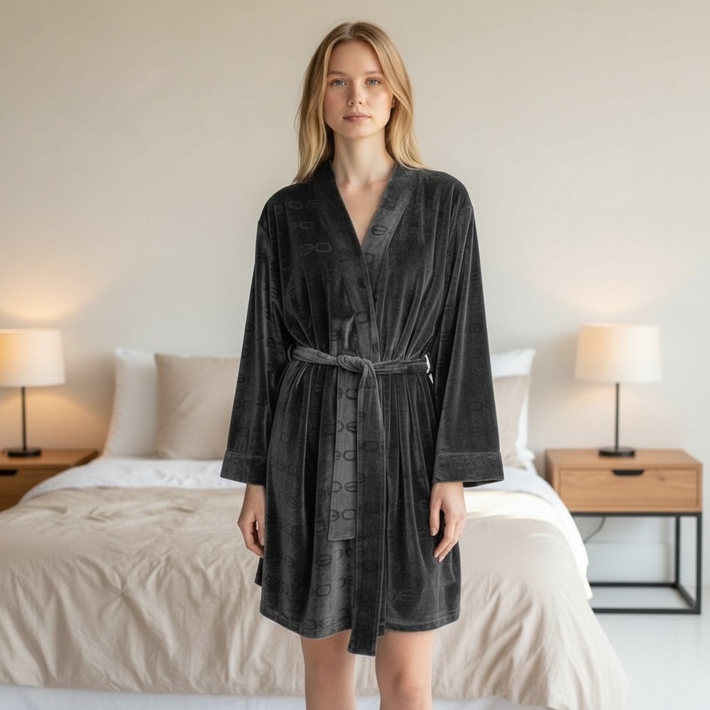 Bebe‎ Monogram Soft Plush Grey Mid Length Bathrobe